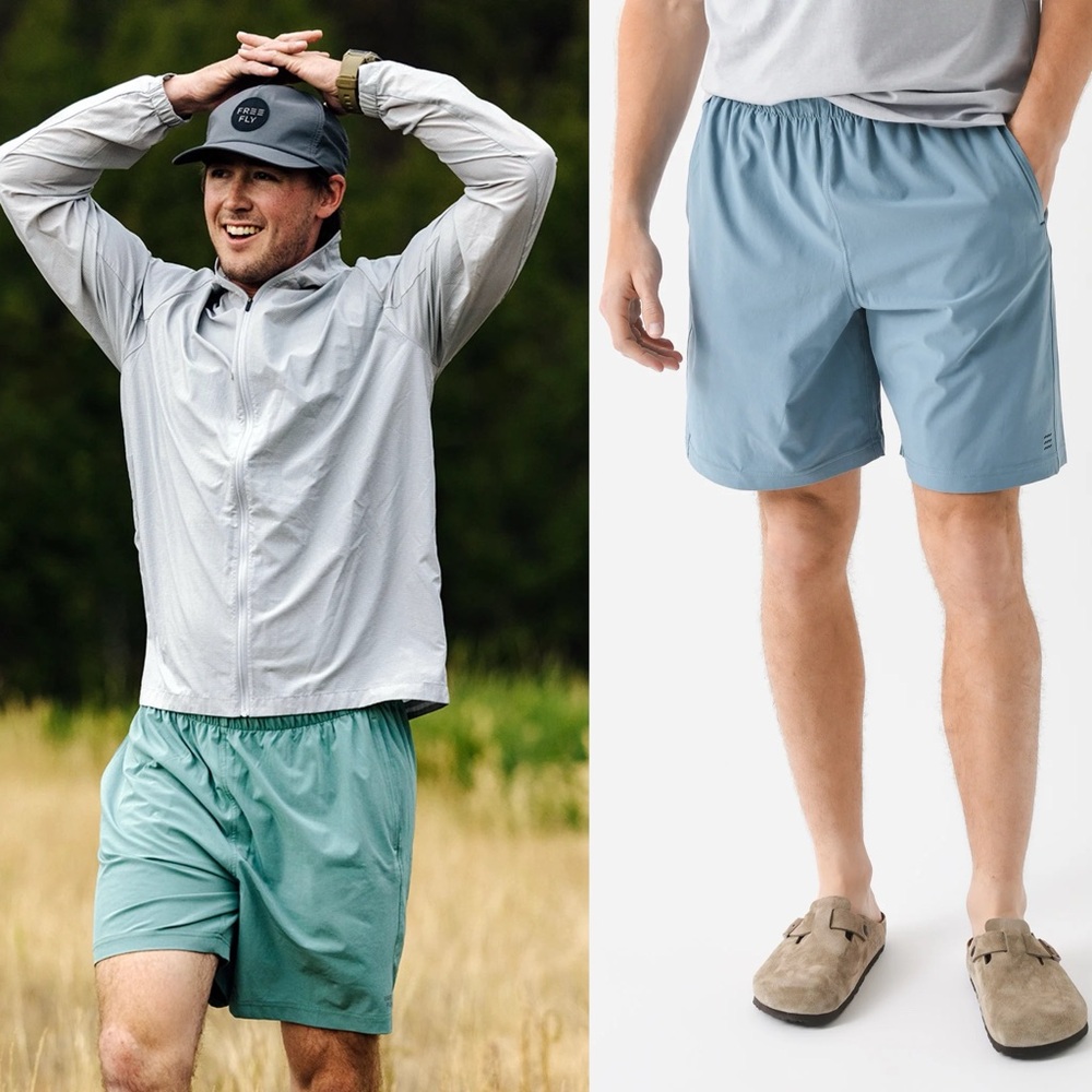 Free Fly Apparel Men's Athletic Shorts in Seafoam and Dusty Blue